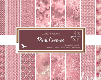 Pink Cosmos Glitz & Glam Digital Paper - Bright Blush Pinkish Texture Backgrounds - Instant Bargain Sale Digital Download for Commercial Use