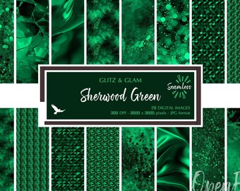 Sherwood Green Glitz & Glam Digital Paper - Bright Dark Green Texture Backgrounds - Instant Bargain Sale Digital Download for Commercial Use