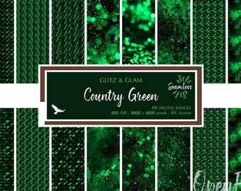 Country Green Glitz & Glam Digital Paper - Bright Dark Green Texture Backgrounds - Instant Bargain Sale Digital Download for Commercial Use