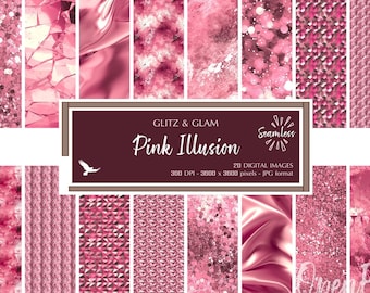 Pink Illusion Glitz & Glam Digital Paper - Bright Blush Pink Texture Backgrounds - Instant Bargain Sale Digital Download for Commercial Use