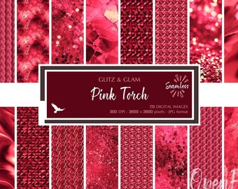 Pink Torch Glitz & Glam Digital Paper - Bright Colors Pink Texture Backgrounds - Instant Bargain Sale Digital Download for Commercial Use