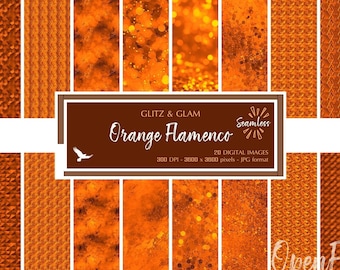 Orange Flamenco Glitz & Glam Digital Paper - Bright Orange Texture Backgrounds - Instant Bargain Sale Digital Download for Commercial Use