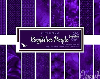 Kingfisher Purple Glitz & Glam Digital Paper - Dark Purple Texture Backgrounds - Instant Bargain Sale Digital Download for Commercial Use