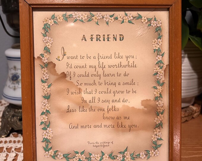 Vintage 1941 Edgar Guest Poem Print: "A Friend" Floral Cottage Decor