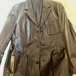 Vintage Gap Leather Jacket Mens Size Large Black Button Up Collar 90s Y2K VTG