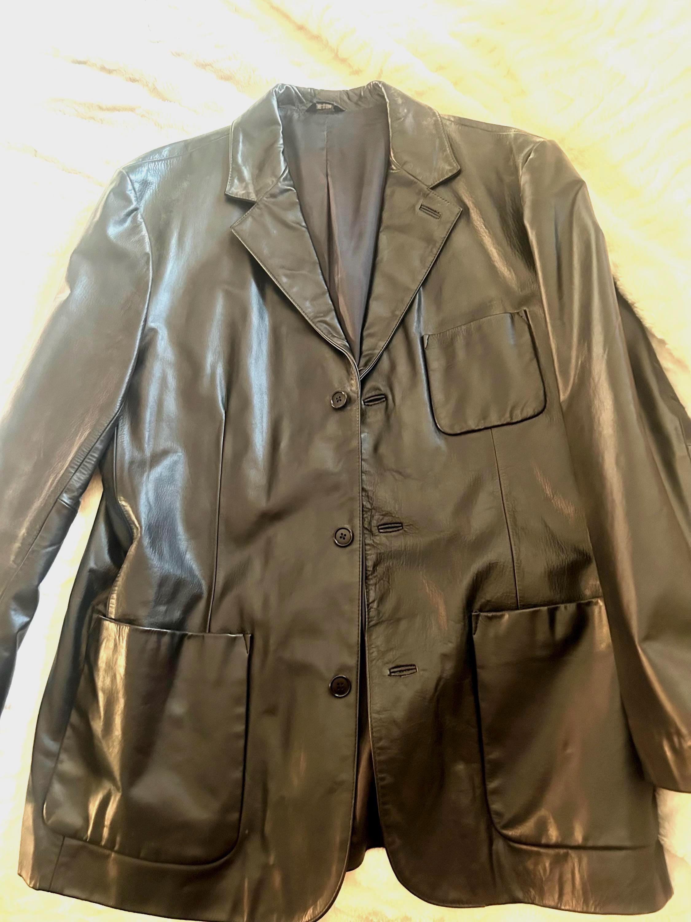 Vintage Gap Leather Jacket Mens Size Large Black Button up Collar