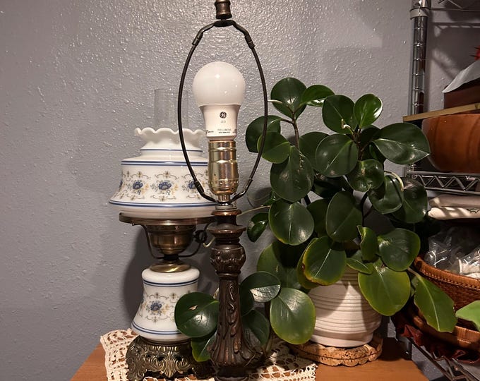 Antique Art Nouveau Cast Iron Lamp Base | 1920s Floral Bridge Lamp, Rewired