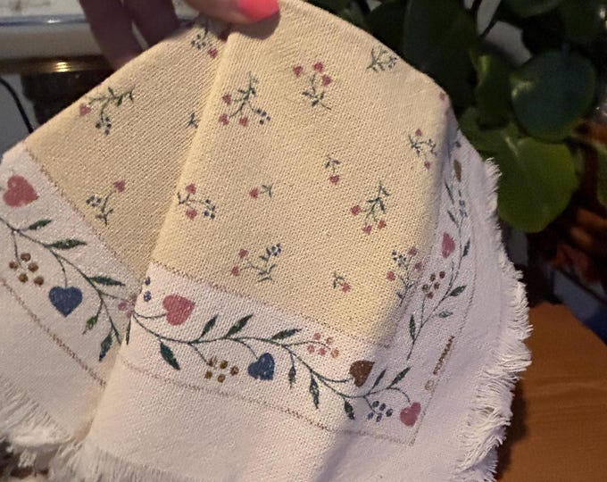 Vintage Forman Tea Towels Set of 2 Country Hearts Floral Fringe Kitchen Linen