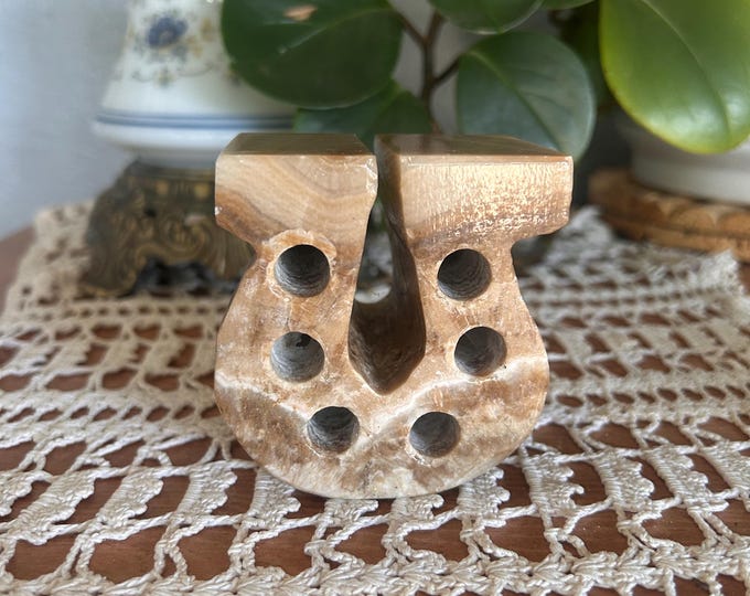 Vintage Onyx Marble Pen Pencil Holder Desk Organizer Stone Office Decor Heavy