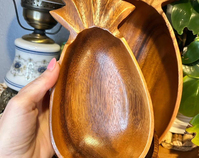 Vintage Alii Honolulu Hawaii Monkey Pod Wood Pineapple Bowls Serving Set
