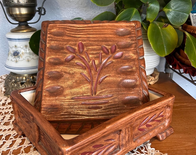Vintage Arnels Ceramic Box Decorative Collectible Decor Brown Floral 1978