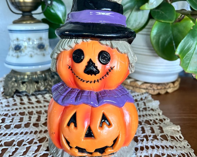 Vtg Dynagood 8" Halloween Scarecrow Pumpkin Blow Mold Yard Pathway Light