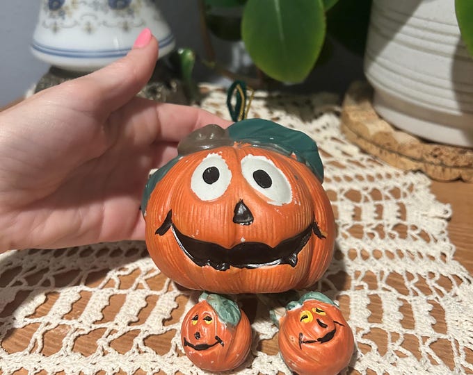 Vintage Brinn's Halloween Pumpkin Jack O Lantern 5" Windchime 1993