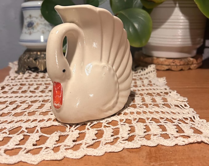 Vintage Mid Century Modern Pottery Swan Planter Vase.