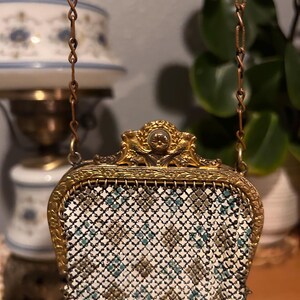 Antique Mandalian Enamel Painted Mesh Art Deco Purse With Liner. 1920s Flapper Style image 7