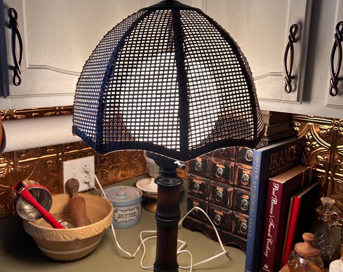 Vintage Lamp with Wicker Rattan Dome Shade & White Glass Globe. Bamboo Style