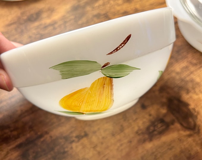 Vintage Fire King Gay Fade Hand Painted Set Of 3- Mixing Bowl- Two Casserole