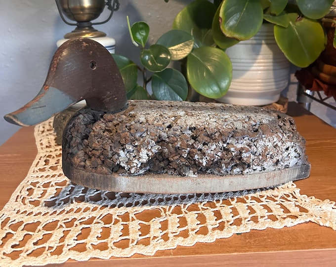 Vintage Cork Bluebill Duck Decoy Primitive Folk Art Cabin Decor Maybe L.L. Bean