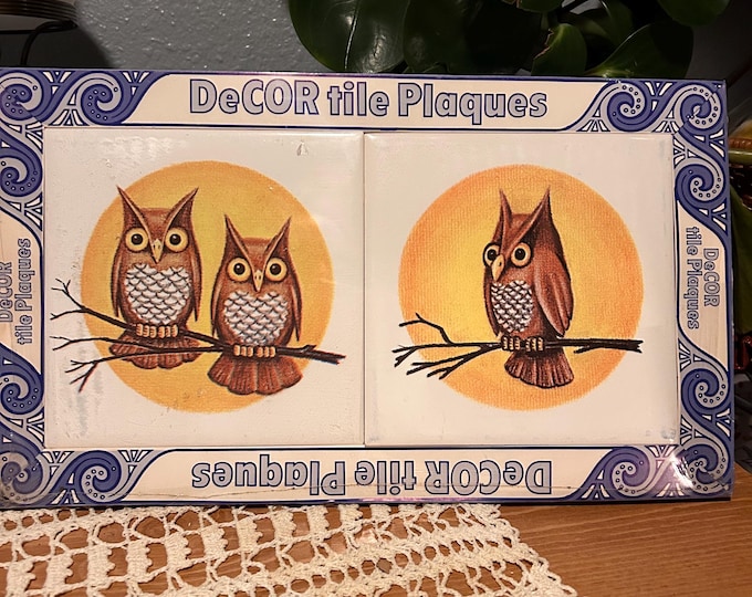 Vintage NOS Ceramic Hoot Owl Ceramic Tiles.  Made In Iowa. 1970s Retro Vibe