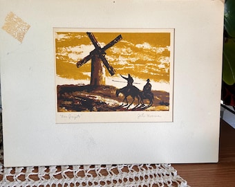 Vintage signierte John Mosiman Don Quijote Print mattierte Grafik