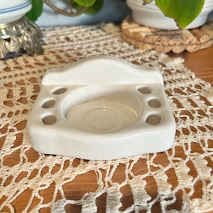 Vintage Bathroom Wall Mount Porcelain Cup, Tooth Brush Holder, 6 Brushes White