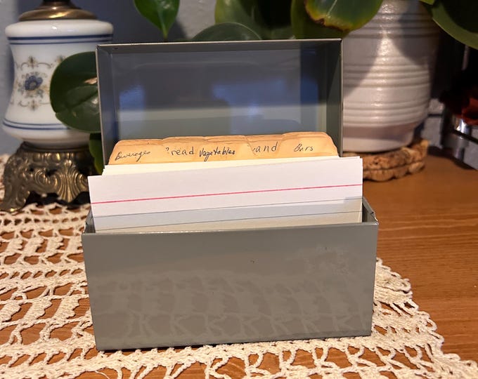 Vintage Ohio Art Metal Recipe Box Recipe Cards Dividers Sage Green USA