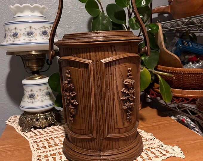 Vintage MCM Brentwood Faux Woodgrain Plastic Ice Bucket Brown Made In USA