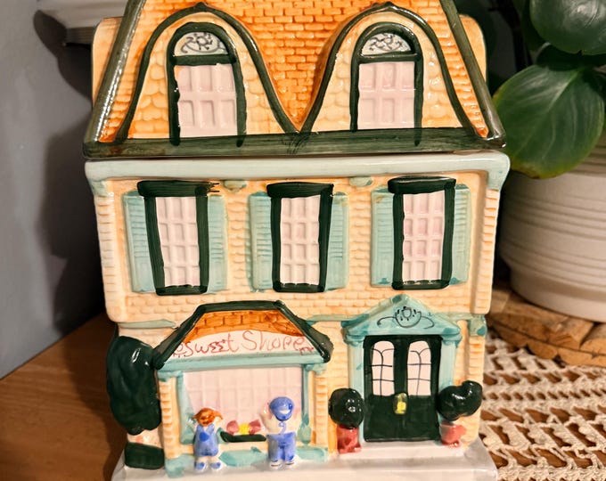 1999 Sherwood Brands Sweet Shop Village Cookie Jar House Ceramic Vintage