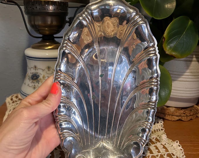 Vintage 1847 Rogers Bros Neptune Shell Dish | Art Nouveau Silverplate Serving Tray