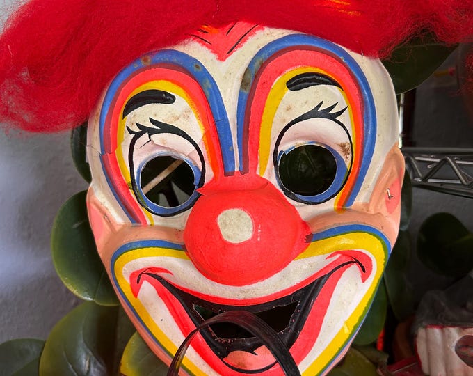 Vintage Bozo The Clown Halloween Mask Red Hair Retro Plastic Mask 1960-1970s