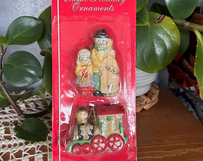 Vintage Kmart Classics Christmas Holiday Ornaments. Train And Music Players NOS