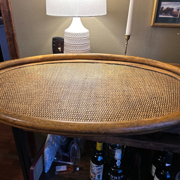 RARE Vintage Wooden Tiki Bamboo Rattan XL Butler Serving Tray