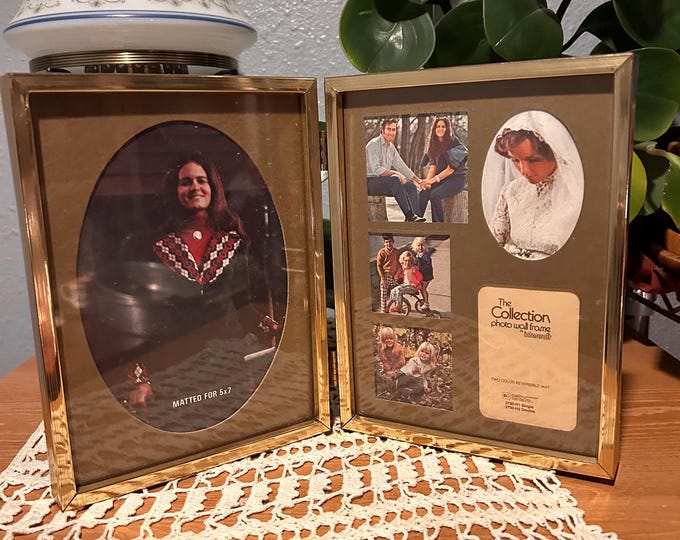 Vintage Bi-Fold Gold Photo Frame, Holds 6 Photos