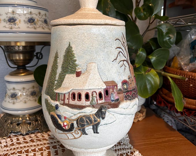 Vintage Country Home Sleigh Railroad  Church Studio Ceramic Art. Marked 1980s