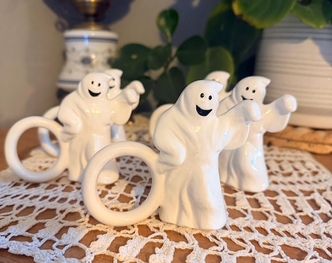Vintage Ceramic Ghost Napkin Holders Set of 5 Halloween White Ghost Napkin Rings