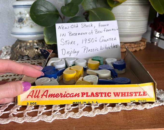 1950s All American Plastic Whistle Counter Display – New Old Stock Toy Ephemera