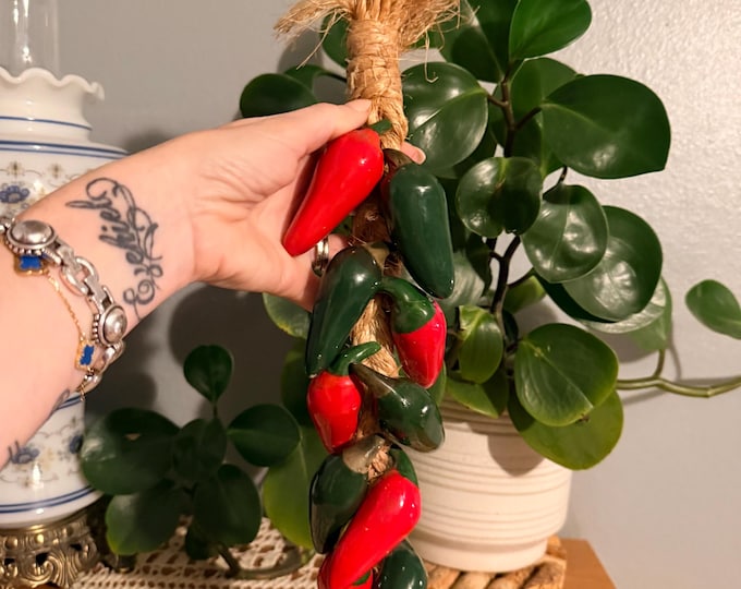 Vintage Ceramic Chili Pepper Garland Ristra Red Green Kitchen Decor 14”