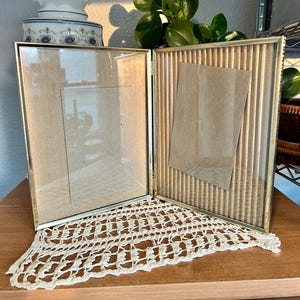 Vintage MCM Ornate Gold Tone Metal Bi-Fold Double 8x10 Hinged Picture Frame