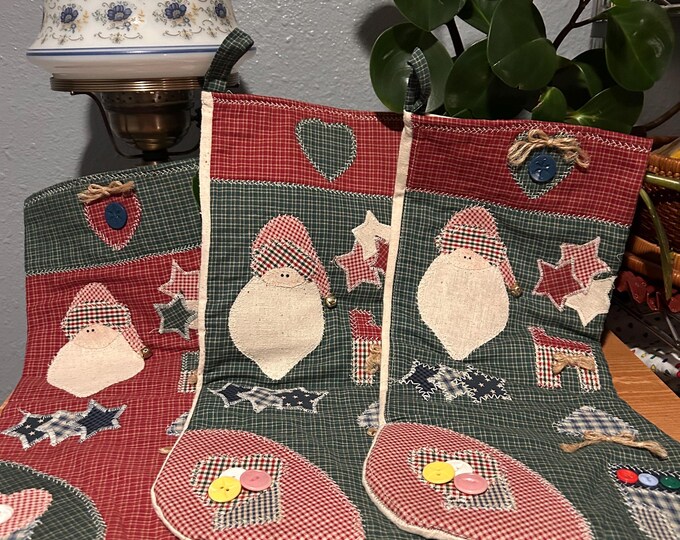 Vintage Inspired Handmade Cross-Stitch Stockings Set Of Three. Cottage Core