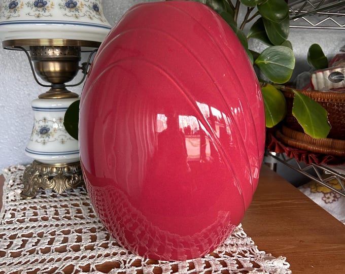 Vintage 1990s Cranberry Mauve Sculptural Ceramic Vase, Organic Swirl Postmodern Home Accent