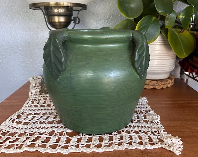 Vintage Green Leaf Ceramic Planter | Mid Century Botanical Cachepot