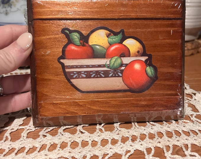 Vintage Wooden Recipe Card Holder: Fruit Motif Wall Decor (NOS)