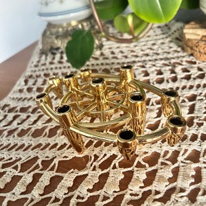 Vintage Mid Century Modern Tiny Taper Candle Holder Brass Gold Tone Atomic