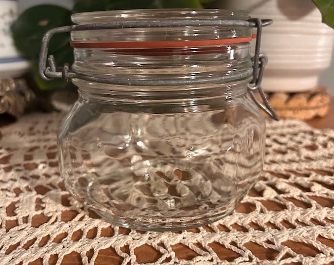 Vintage Made in Italy Glass Clamp Lid Canister Jar Kitchen Storage Airtight