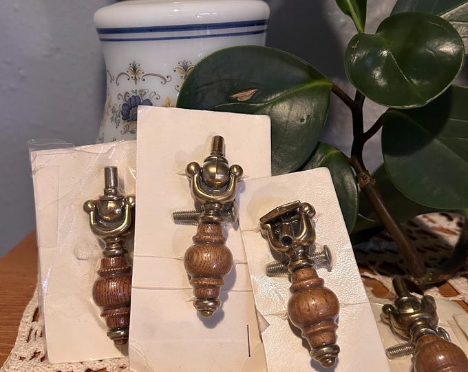 Vintage Oak Brass Drawer Pulls Set | New Old Stock Cabinet Hardware | Farmhouse Cottage Decor