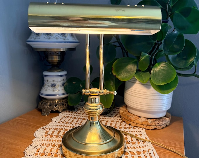 Vintage Brass Bankers Lamp Adjustable Desk Lamp Piano Library Light Made in Taiwan