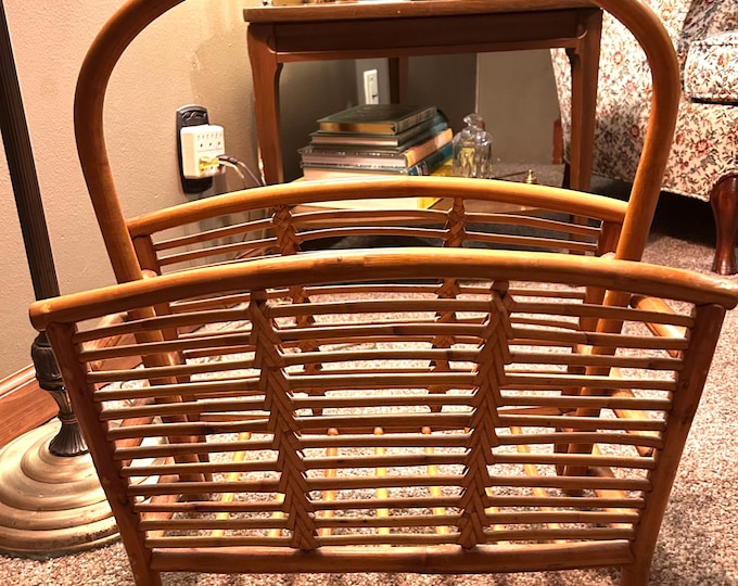 Vintage Rattan And Bamboo Magazine And Album Holder. Nautical Mid Century.