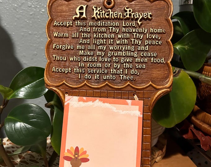 Vintage A Kitchen Prayer Note Pad And Pen Holder Resin Wall Hanging Plaque