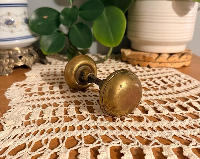 Vintage Brass Door Knob Pair with Spindle Antique Gold Tone Door Hardware