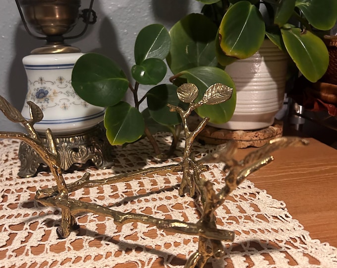 Vintage Brass Branch Stand Leaf Design Hollywood Regency Decor Display